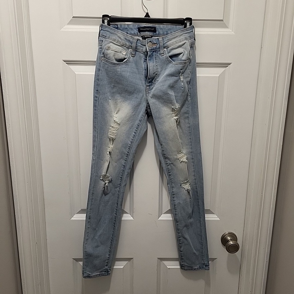 LOT OF 2! Womens Sz4 Reg Aeropostale Med&Lt Wash Distress SuperHighRise Jeggings